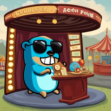 Go Blue Gopher in a carnival fortune teller booth, converted to provide the correct story point for agile scrum planning.