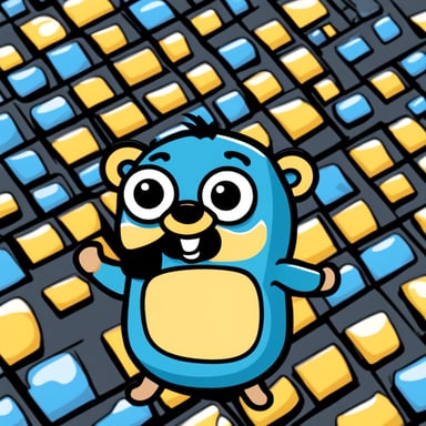 Happy Go Blue Gopher cartoon with a Haskell t-shirt.