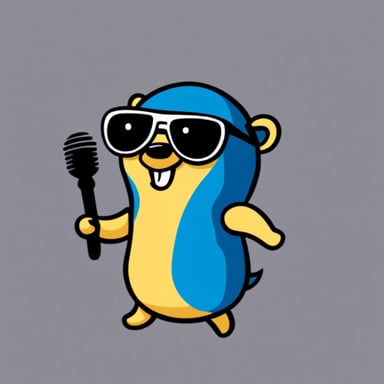 Happy Go Blue Gopher cartoon with a Haskell t-shirt.