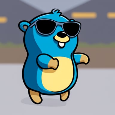 Happy Go Blue Gopher cartoon with a Haskell t-shirt.