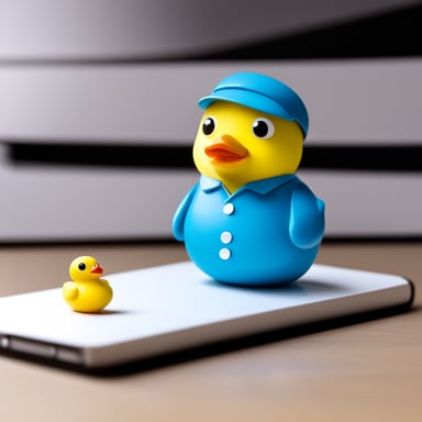 Go Blue Gopher coding with a rubber duck.