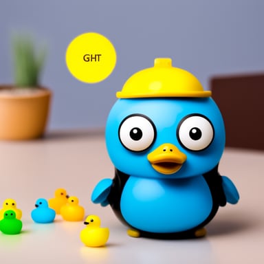 Go Blue Gopher coding with a rubber duck.