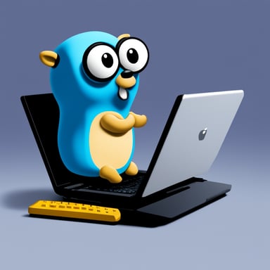 Go Blue Gopher using a new terminal on his laptop.