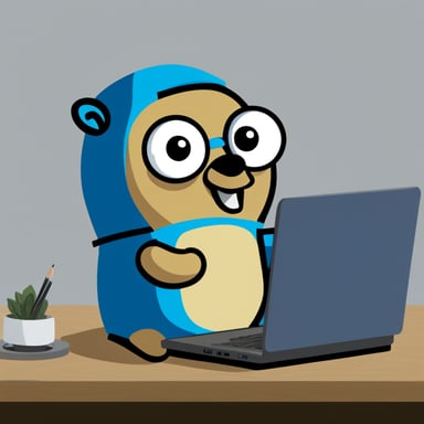 Go Blue Gopher using a new terminal on his laptop.