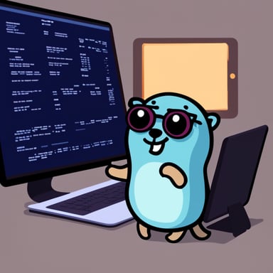 Go Blue Gopher using a new terminal on his laptop.