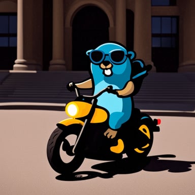 Go Blue Gopher riding motorcycle.