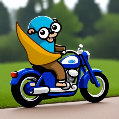 Go Blue Gopher riding motorcycle.