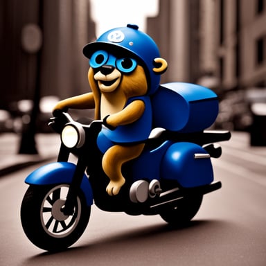 Go Blue Gopher riding motorcycle.