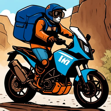 Go Blue Gopher riding a KTM 1090 Adventure motorcycle.