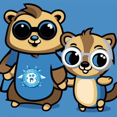 Go Blue Gopher and Blue Cheetah working together in 2D graphics, including the Kubernetes logo.