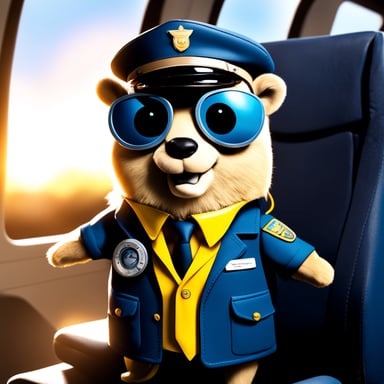 Go Blue Gopher as a photo-realistic airline pilot.