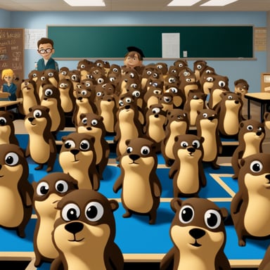 Classroom full of young Gophers, including the Go Blue Gopher.