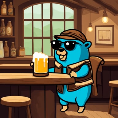 In the tavern, Go Blue Gopher was drinking beer.