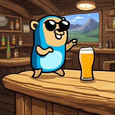 In the tavern, Go Blue Gopher was drinking beer.