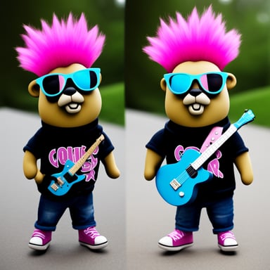 Go Blue Gopher as a photo-realistic rocker with a pink mohawk.