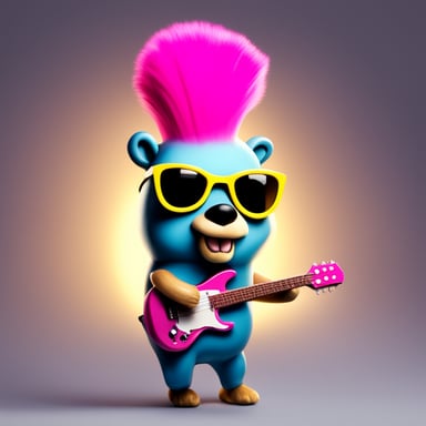Go Blue Gopher as a photo-realistic rocker with a pink mohawk.