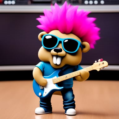 Go Blue Gopher as a photo-realistic rocker with a pink mohawk.