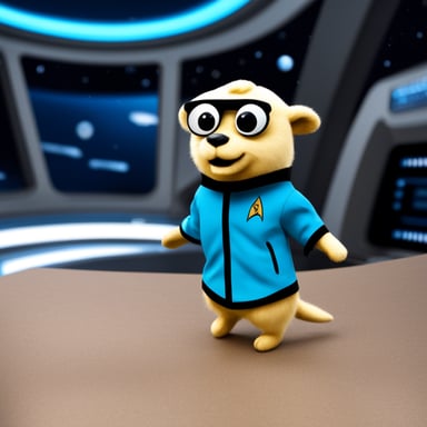 Go Blue Gopher appears in a photo-realistic Star Trek setting with pointed Vulcan ears.