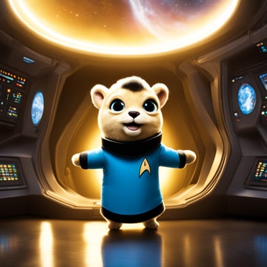 Go Blue Gopher appears in a photo-realistic Star Trek setting with pointed Vulcan ears.