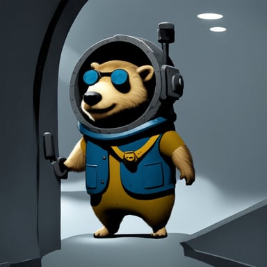 Go Blue Gopher in a Fallout Vault-Tech vault suit.