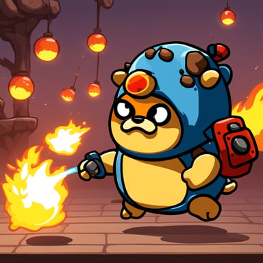 Go blue gopher fighting Bowser with fireballs.