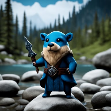 Go Blue Gopher in a photo-realistic Skyrim setting.