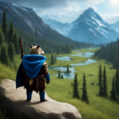 Go Blue Gopher in a photo-realistic Skyrim setting.