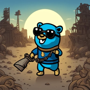 In the fallout wasteland, Go Blue Gopher emerges as a symbol of hope and resilience.