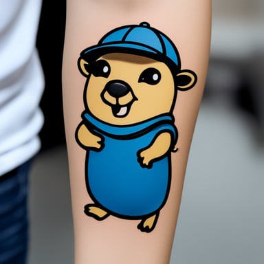 Photo realistic image of a person's arm with a Go Blue Gopher tattoo.