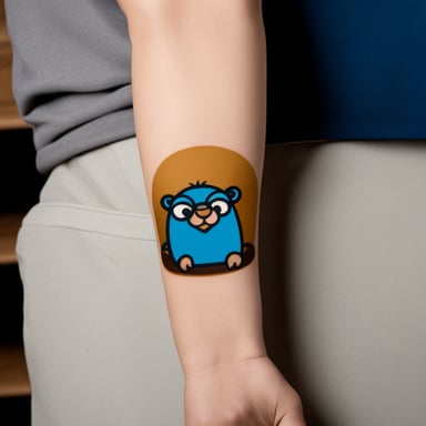 Photo realistic image of a person's arm with a Go Blue Gopher tattoo.
