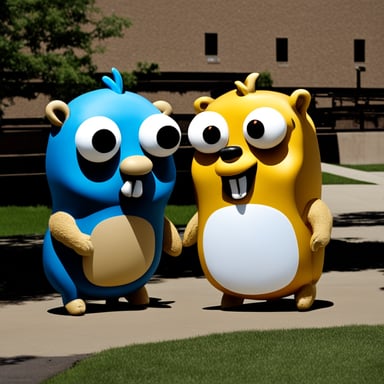 A few Go Blue Gopher mascots are having a very heated discussion.
