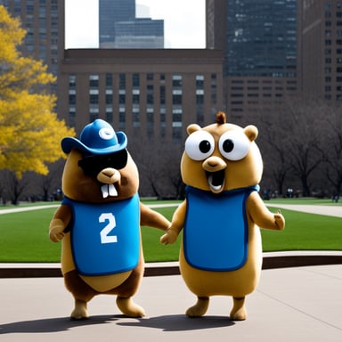 A few Go Blue Gopher mascots are having a very heated discussion.