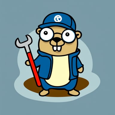 Go Blue Gopher with a wrench, cartoon style.