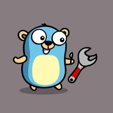 Go Blue Gopher with a wrench, cartoon style.