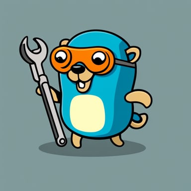 Go Blue Gopher with a wrench, cartoon style.