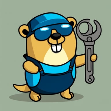 Go Blue Gopher with a wrench, cartoon style.