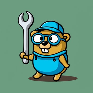 Go Blue Gopher with a wrench and question marks above him, cartoon style.