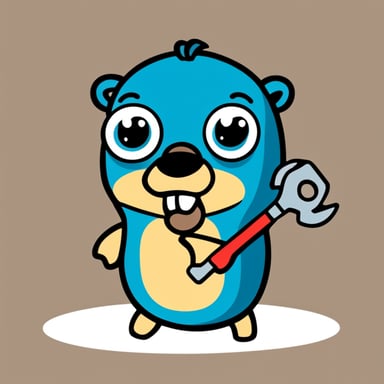 Go Blue Gopher with a wrench and question marks above him, cartoon style.