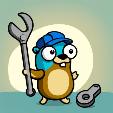 Go Blue Gopher with a wrench and question marks above him, cartoon style.