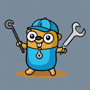 Go Blue Gopher with a wrench and question marks above him, cartoon style.