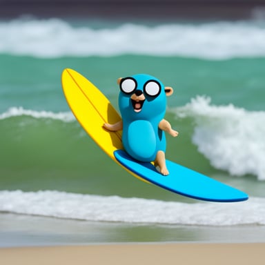 Go Blue Gopher goes surfing.