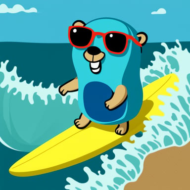 Go Blue Gopher goes surfing.