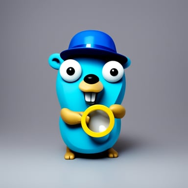 Go Blue Gopher with a magnifying glass searching for something.