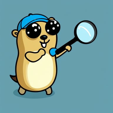 Go Blue Gopher with a magnifying glass searching for something.