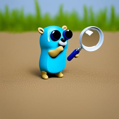 Go Blue Gopher with a magnifying glass searching for something.