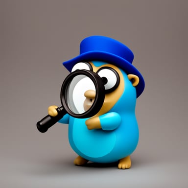 Go Blue Gopher with a magnifying glass searching for something.