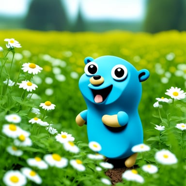 Go Blue Gopher smiling in the flowers field.