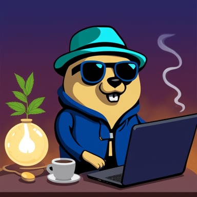Go Blue Gopher as a cannabis-smoking hacker.