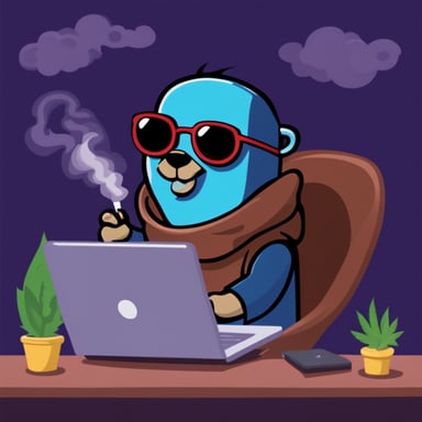 Go Blue Gopher as a cannabis-smoking hacker.
