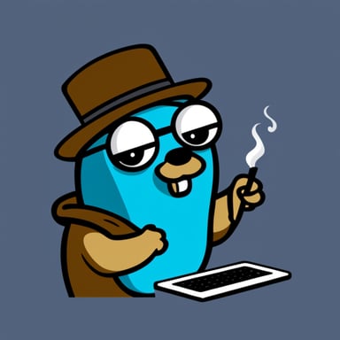 Go Blue Gopher as a cannabis-smoking hacker.